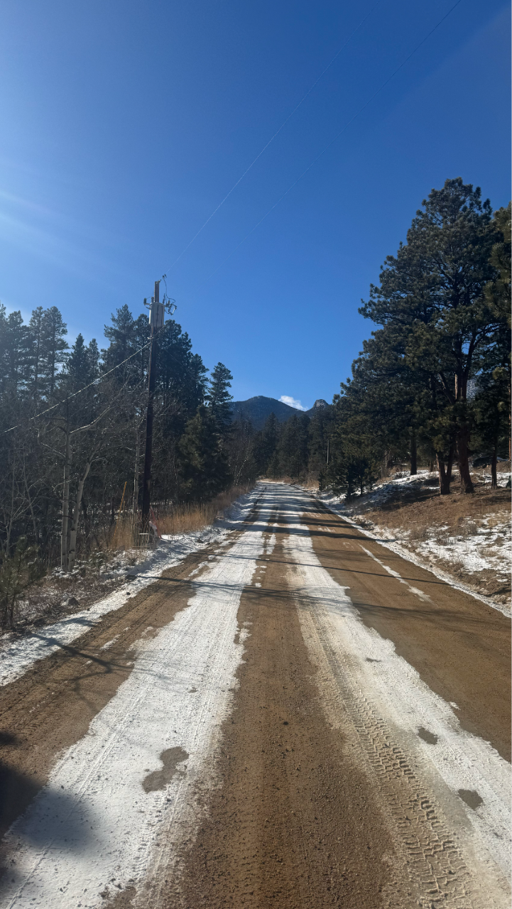 A look down the road towards the mountains